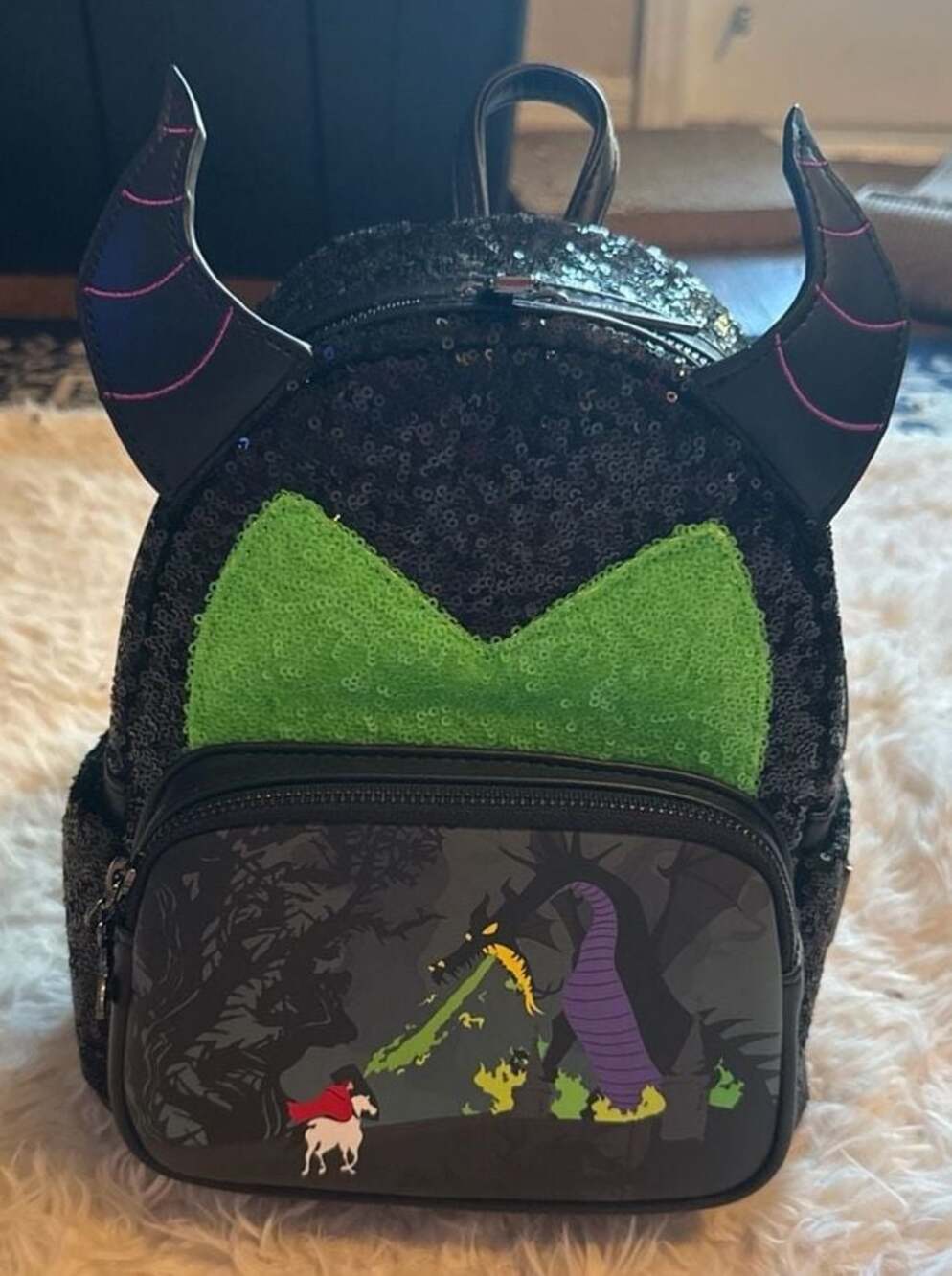 Loungefly Disney Sleeping Beauty‎ Maleficent Dragon Sequin Mini Backpack